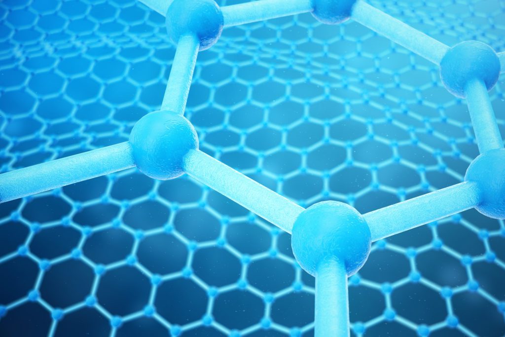 A close up of some blue balls on top of a hexagonal structure
